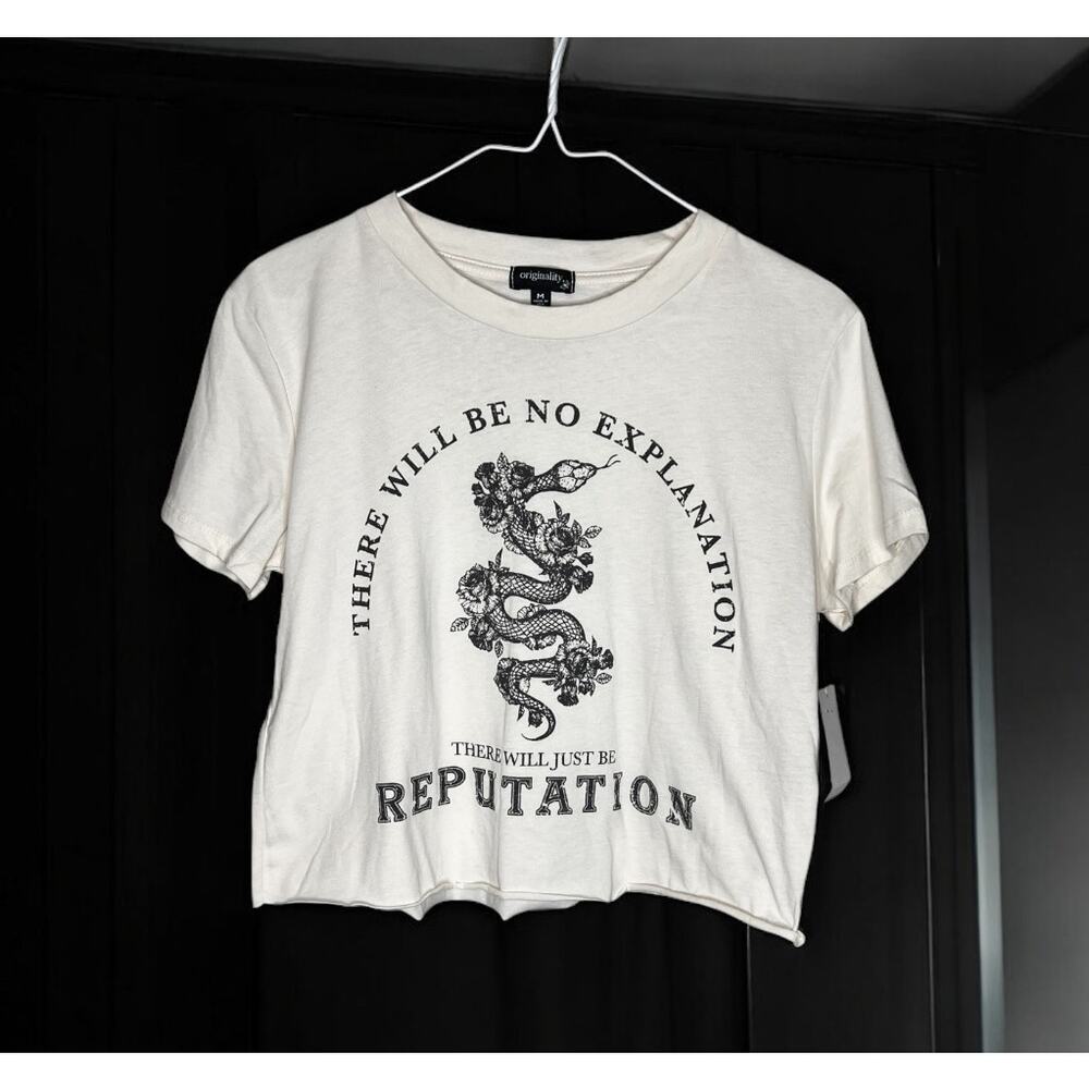 New Originality Reputation Tour Graphic Tee Shirt White Cropped - Picture 1 of 8
